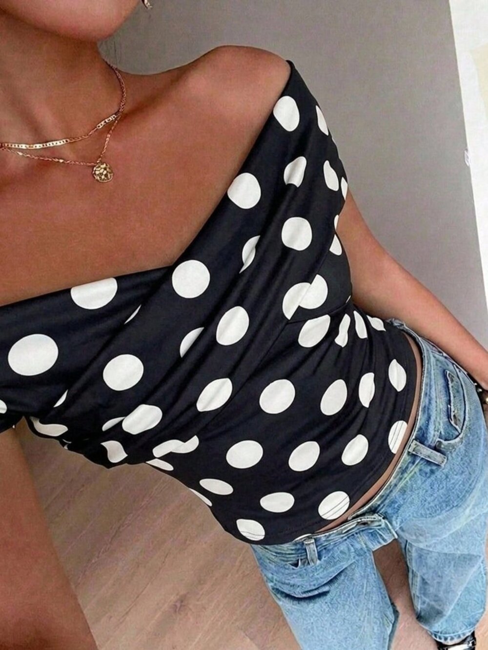Multicolor Casual Women's Minimalist With Polka Dot Print T-Shirt